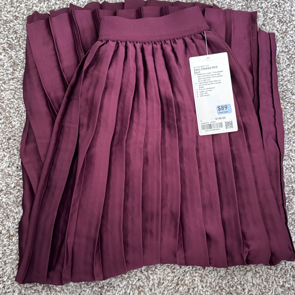 Lululemon Satin Pleated Midi Skirt size L - Picture 6 of 7